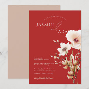 Invitación Simple Crimson Red Pink Wildflowers Boda Floral