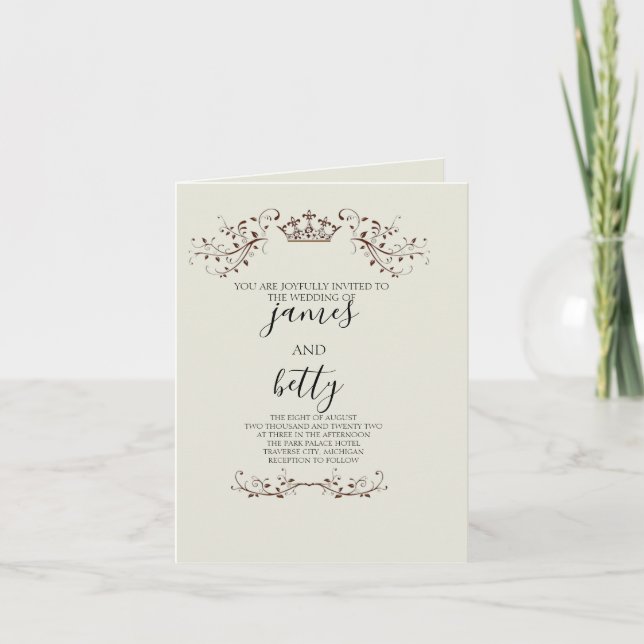 Invitación Simple Crown Minimalist Wedding Folded Invitation (Anverso)