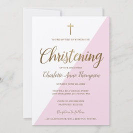 Invitación Simple Cruz Blanca de Oro Rosada: Christina virtua