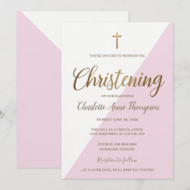 Invitación Simple Cruz Blanca de Oro Rosada: Christina virtua