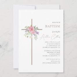 Invitación Simple Cruz de Oro Elegante Bautismo Minimalista