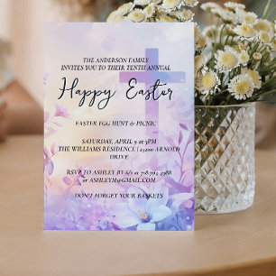 Invitación Simple cruz final en segundo plano Feliz Pascua