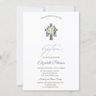 Invitación Simple Cruz Floral Bautizo