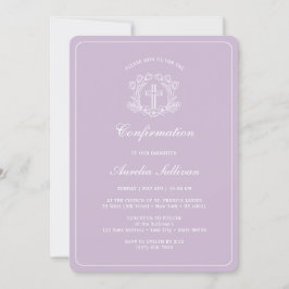 Invitación Simple Cruz Floral en la confirmación de Lilac