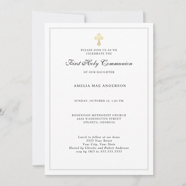 Invitación Simple Cruz Primera Comunión (Anverso)