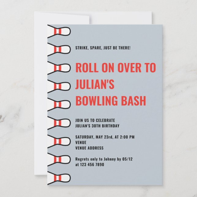 Invitación Simple Cualquier Edad Dusty Blue Bowling Fiesta de (Anverso)