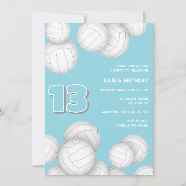 Invitación simple cumpleaños de voleibol o fiesta de equipo C (Anverso)