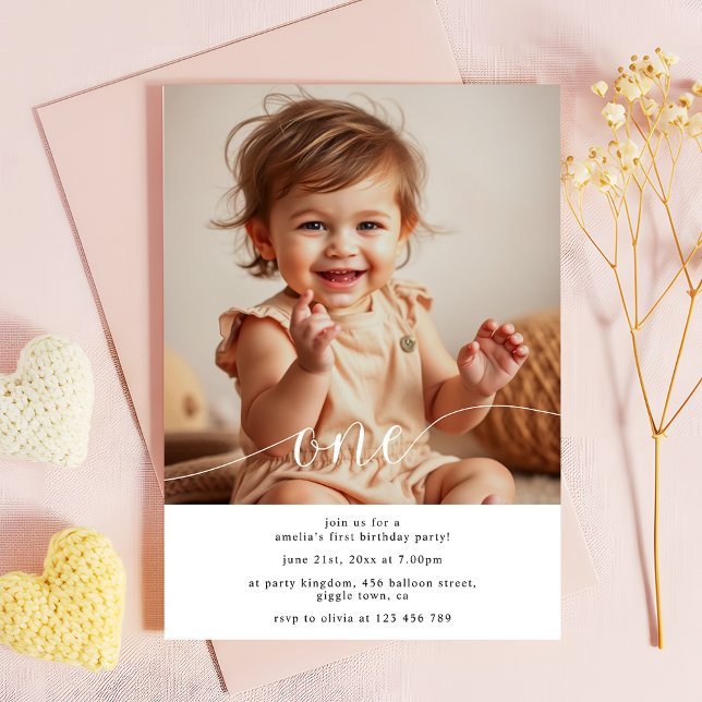 Invitación Simple cumpleaños moderno de bebé número 1 Foto (Subido por el creador)