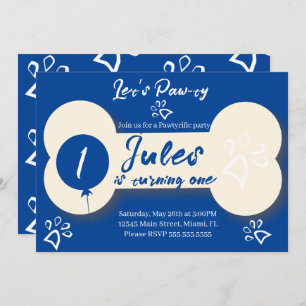 Invitación Simple Cumpleaños Perro Hueso Paw-ty Fiesta Azul