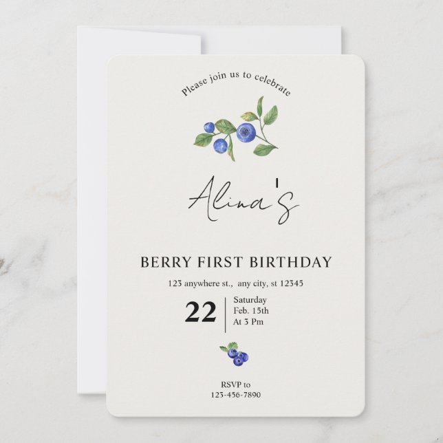 Invitación Simple Custom Berry first birthday fruit birthday  (Anverso)
