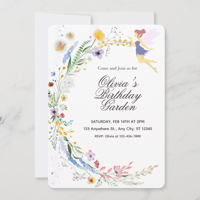 Invitación Simple Custom White & Yellow Watercolor Birthday (Anverso)