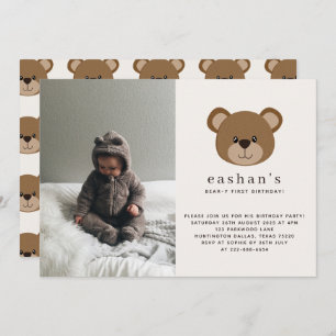 Invitación Simple Cute Bearly One Photo 1er cumpleaños