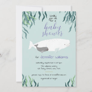 Invitación Simple Cute Beluga Whale Light Blue Baby Shower