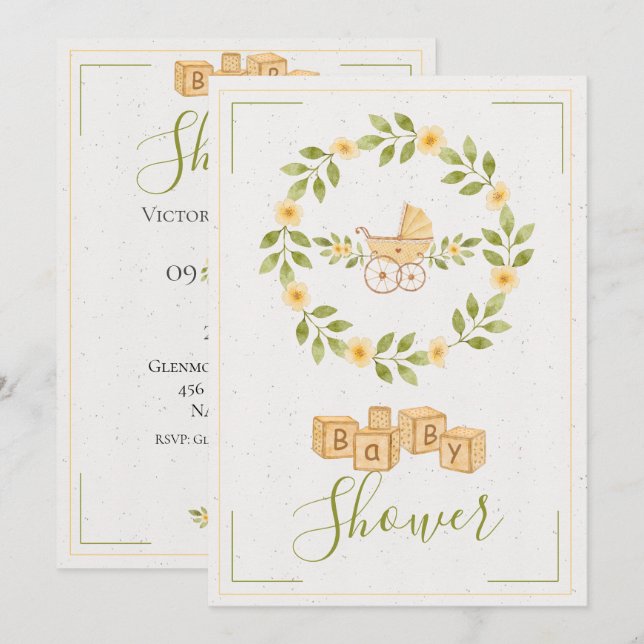 Invitación Simple Cute Floral Wreath Baby Shower (Anverso / Reverso)