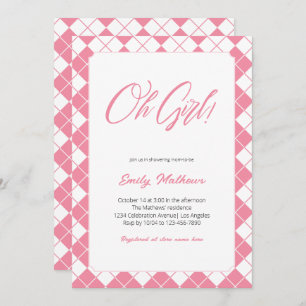 Invitación Simple Cute Gingham Pink Plaid Chica Baby Shower