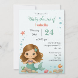 Invitación Simple cute little mermaid baby shower invitation
