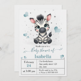 Invitación Simple cute little zebra baby shower