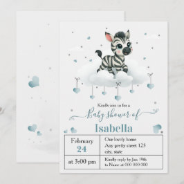 Invitación Simple cute little zebra baby shower