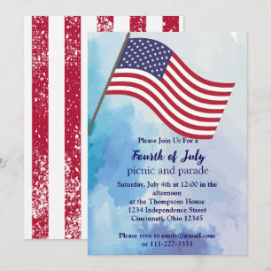 Invitación Simple Cute Rojo Azul Blanco Azul Cuarto De Julio 
