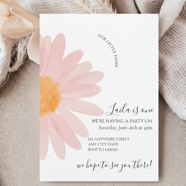 Invitación Simple Daisy Uno Cumpleaños Floral 1er  (Subido por el creador)
