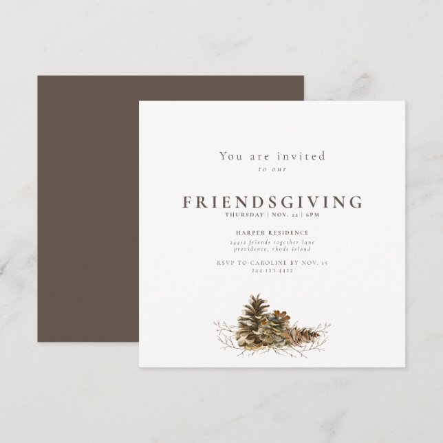 Invitación Simple de Acción de Gracias con Piñas (Anverso / Reverso)