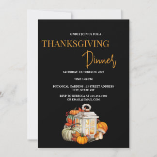Invitación simple de Acción de Gracias en negro