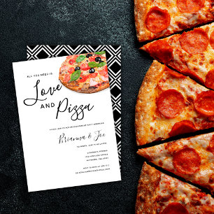 Invitación Simple de Acuarela Moderna Amor y Pizza