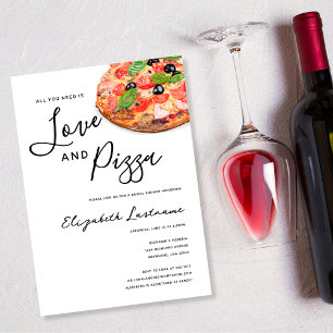 Invitación Simple de Acuarela Moderna Amor y Pizza