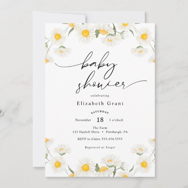 Invitación simple de Baby Shower a la Wreath Daisy (Anverso)