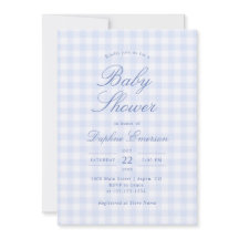Invitación Simple de Baby Shower con Cuadros Azule