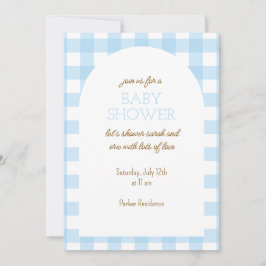 Invitación simple de Baby Shower de Gingham azul