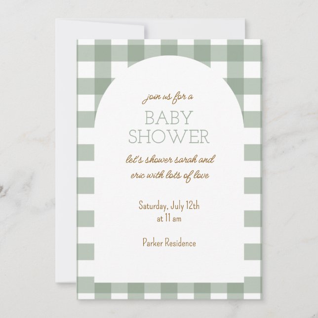 Invitación simple de Baby Shower en Green Gingham (Anverso)