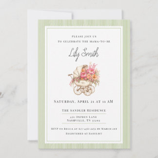 Invitación simple de baby shower en verde salvia