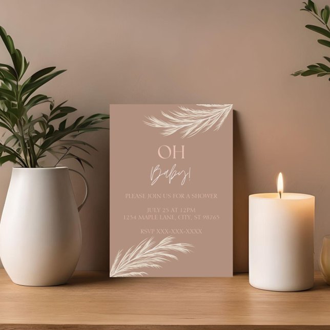 Invitación Simple de Baño Boho con Tono Neutral (Subido por el creador)