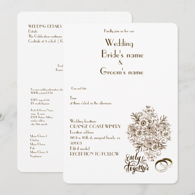 invitación simple de boda (Anverso / Reverso)