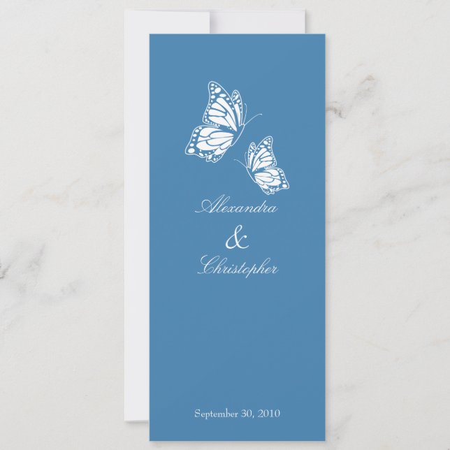 Invitación simple de Boda de mariposas azules (Anverso)