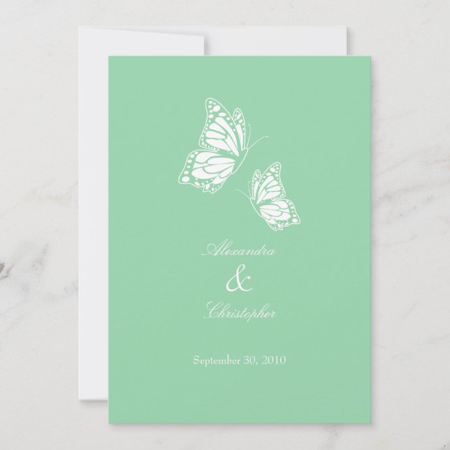Invitación simple de Boda de mariposas de color ve (Anverso)