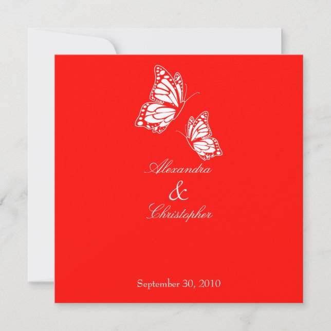 Invitación simple de Boda de mariposas rojas (Anverso)