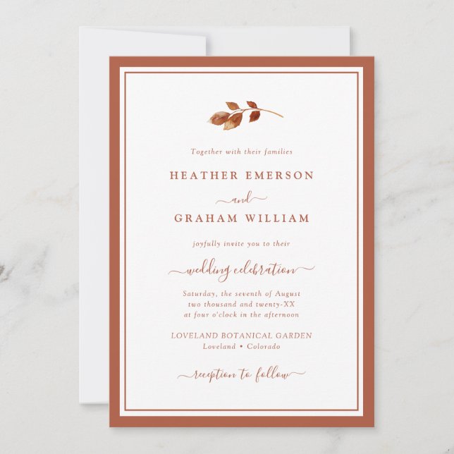 Invitación Simple de Boda de Otoño (Anverso)