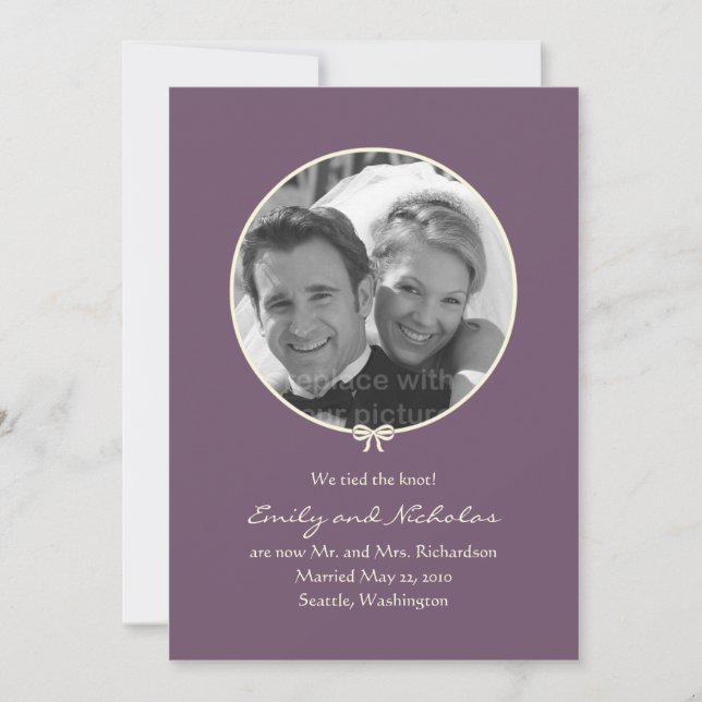 Invitación simple de Boda fotográfico Knot - Purpl (Anverso)