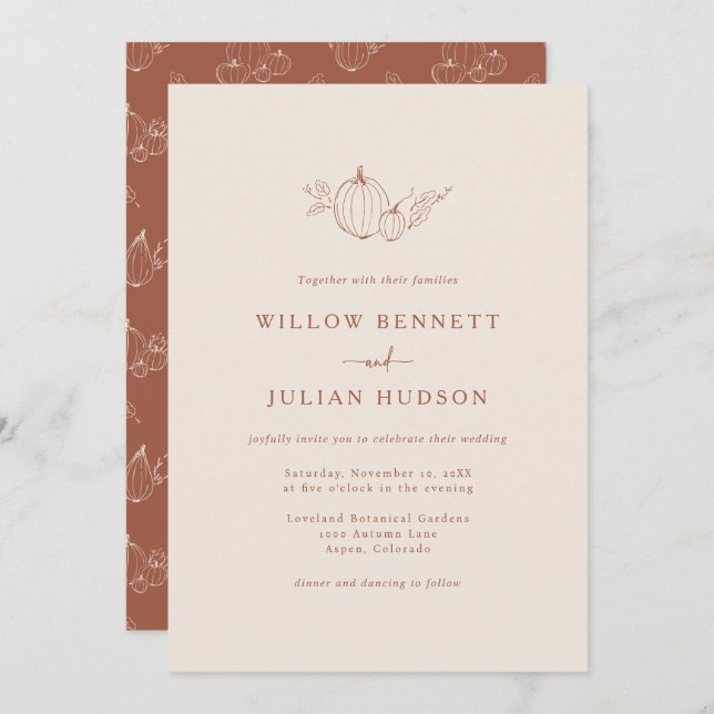 Invitación simple de bodas de otoño (Anverso / Reverso)
