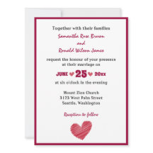 Invitación simple de bodas en el corazón rojo