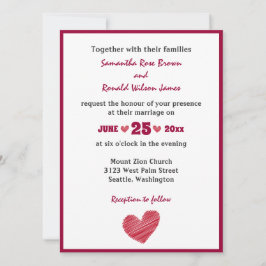 Invitación simple de bodas en el corazón rojo