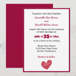 Invitación simple de bodas en el corazón rojo