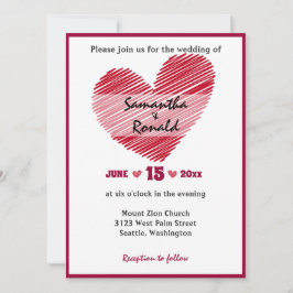 Invitación simple de bodas en el corazón rojo