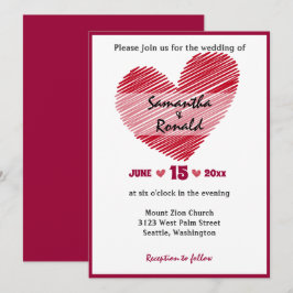 Invitación simple de bodas en el corazón rojo