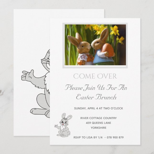 Invitación simple de Brunch conejo de pascua de pa (Anverso / Reverso)