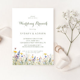 Invitación simple de brunch de boda con flores sil
