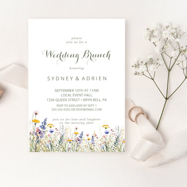 Invitación simple de brunch de boda con flores sil (Subido por el creador)