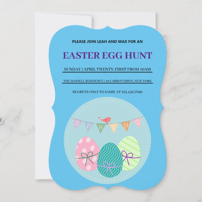 Invitación simple de brunch de Pascua azul para bú (Anverso)